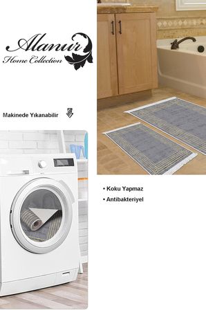 Dekoreko Kaymaz Taban Djt 2 Li Banyo Paspas Takımı Trend Saçaklı Modern M5142