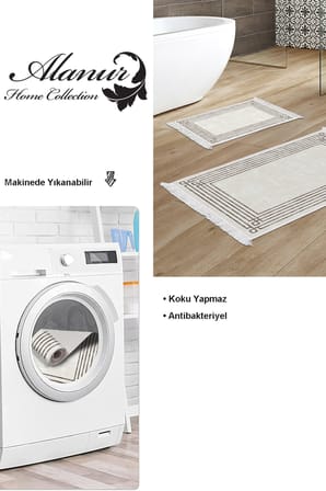 Dekoreko Kaymaz Taban Djt 2 Li Banyo Paspas Takımı Trend Saçaklı Modern M5142