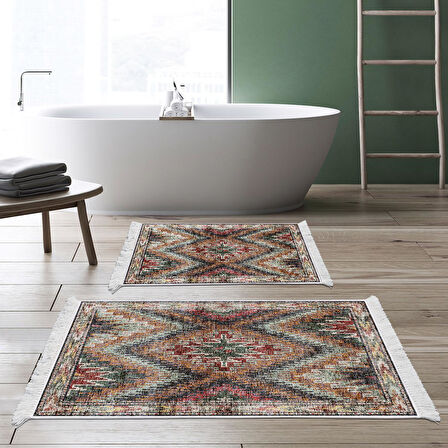 Dekoreko Kaymaz Taban Djt 2 Li Banyo Paspas Takımı Yıldız Deri Saçaklı İskandinav F5003