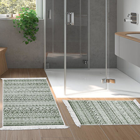 Dekoreko Kaymaz Taban Djt 2 Li Banyo Paspas Takımı Yıldız Deri Saçaklı İskandinav F5078