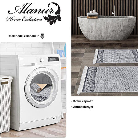 Dekoreko Kaymaz Taban Djt 2 Li Banyo Paspas Takımı Yıldız Deri Saçaklı İskandinav F5081