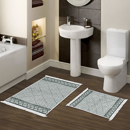Dekoreko Kaymaz Taban Djt 2 Li Banyo Paspas Takımı Yıldız Deri Saçaklı İskandinav F5081