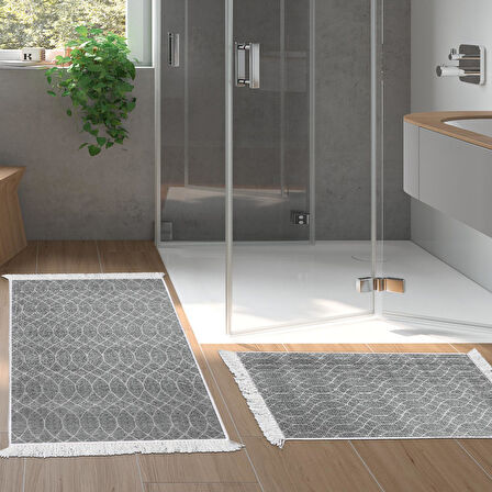 Dekoreko Kaymaz Taban Djt 2 Li Banyo Paspas Takımı Yıldız Deri Saçaklı İskandinav F5084