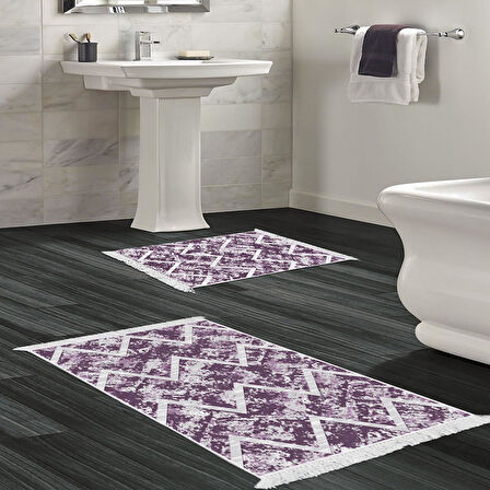 Dekoreko Kaymaz Taban Djt 2 Li Banyo Paspas Takımı Yıldız Deri Saçaklı İskandinav F5128