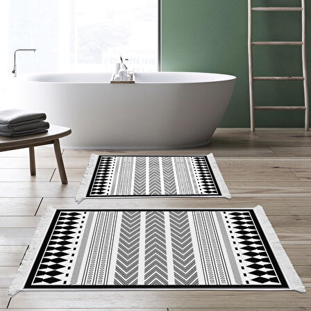 Dekoreko Kaymaz Taban Djt 2 Li Banyo Paspas Takımı Yıldız Deri Saçaklı İskandinav M1273