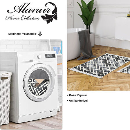 Dekoreko Kaymaz Taban Djt 2 Li Banyo Paspas Takımı Yıldız Deri Saçaklı İskandinav S5039