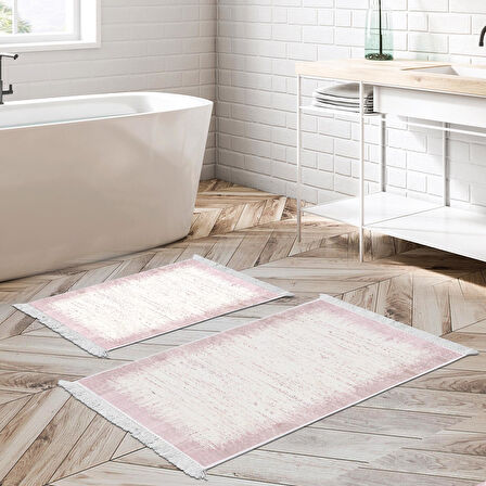 Dekoreko Kaymaz Taban Djt 2 Li Banyo Paspas Takımı Yıldız Deri Saçaklı Modern 1342