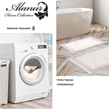 Dekoreko Kaymaz Taban Djt 2 Li Banyo Paspas Takımı Yıldız Deri Saçaklı Modern 1342