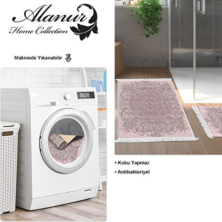 Dekoreko Kaymaz Taban Djt 2 Li Banyo Paspas Takımı Yıldız Deri Saçaklı Modern 1488