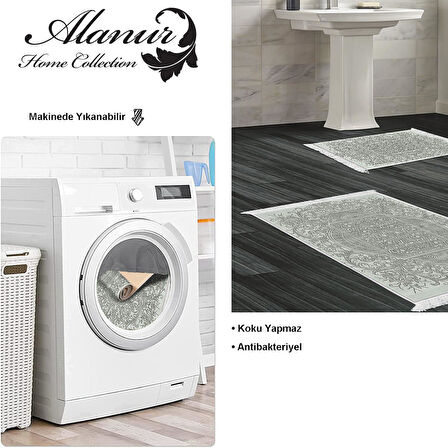 Dekoreko Kaymaz Taban Djt 2 Li Banyo Paspas Takımı Yıldız Deri Saçaklı Modern 1488