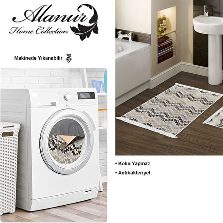 Dekoreko Kaymaz Taban Djt 2 Li Banyo Paspas Takımı Yıldız Deri Saçaklı Modern 1675