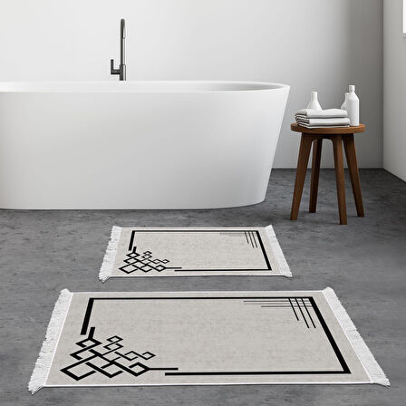 Dekoreko Kaymaz Taban Djt 2 Li Banyo Paspas Takımı Yıldız Deri Saçaklı Modern 1919