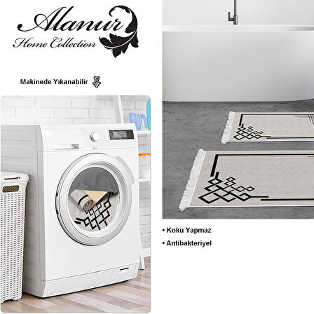 Dekoreko Kaymaz Taban Djt 2 Li Banyo Paspas Takımı Yıldız Deri Saçaklı Modern 1919