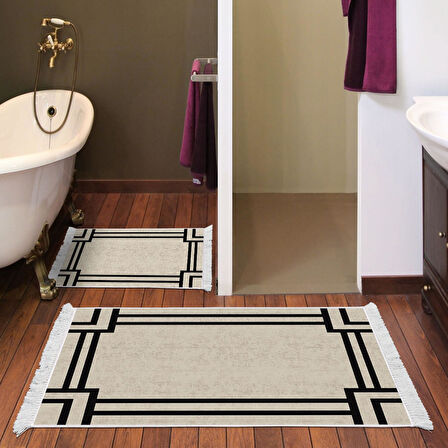 Dekoreko Kaymaz Taban Djt 2 Li Banyo Paspas Takımı Yıldız Deri Saçaklı Modern 1920