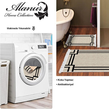 Dekoreko Kaymaz Taban Djt 2 Li Banyo Paspas Takımı Yıldız Deri Saçaklı Modern 1920