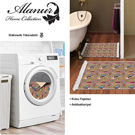 Dekoreko Kaymaz Taban Djt 2 Li Banyo Paspas Takımı Yıldız Deri Saçaklı Modern 2155M