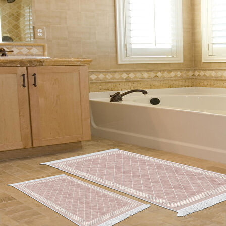 Dekoreko Kaymaz Taban Djt 2 Li Banyo Paspas Takımı Yıldız Deri Saçaklı Modern 603M