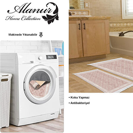 Dekoreko Kaymaz Taban Djt 2 Li Banyo Paspas Takımı Yıldız Deri Saçaklı Modern 603M