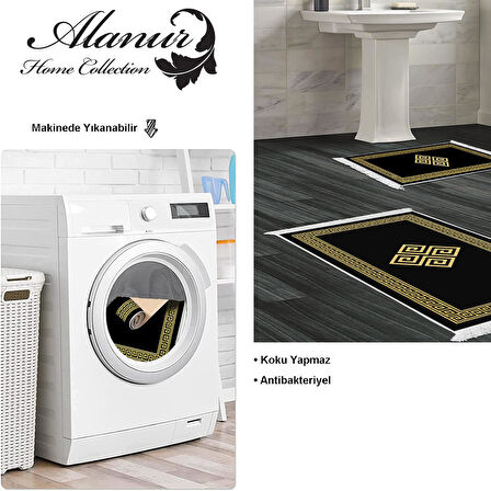 Dekoreko Kaymaz Taban Djt 2 Li Banyo Paspas Takımı Yıldız Deri Saçaklı Modern 656M