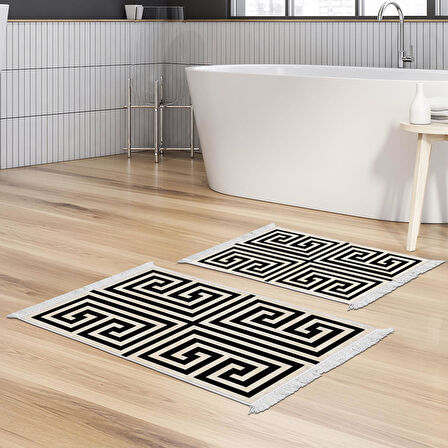 Dekoreko Kaymaz Taban Djt 2 Li Banyo Paspas Takımı Yıldız Deri Saçaklı Modern 658M