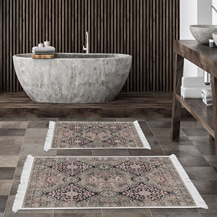 Dekoreko Kaymaz Taban Djt 2 Li Banyo Paspas Takımı Yıldız Deri Saçaklı Modern 659M