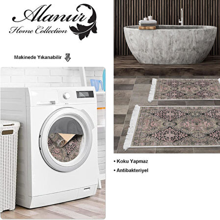 Dekoreko Kaymaz Taban Djt 2 Li Banyo Paspas Takımı Yıldız Deri Saçaklı Modern 659M