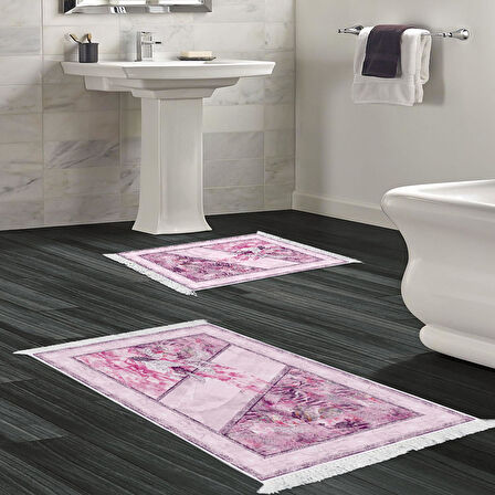 Dekoreko Kaymaz Taban Djt 2 Li Banyo Paspas Takımı Yıldız Deri Saçaklı Modern 729