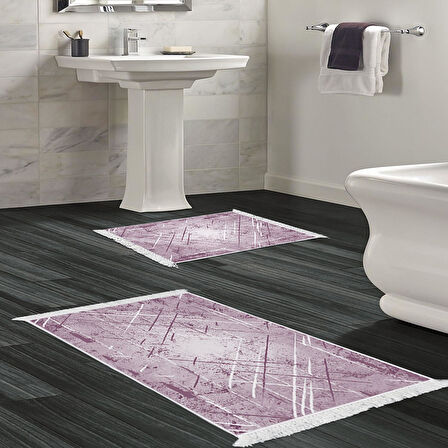 Dekoreko Kaymaz Taban Djt 2 Li Banyo Paspas Takımı Yıldız Deri Saçaklı Modern M5003