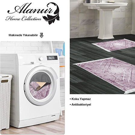 Dekoreko Kaymaz Taban Djt 2 Li Banyo Paspas Takımı Yıldız Deri Saçaklı Modern M5003