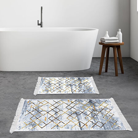 Dekoreko Kaymaz Taban Djt 2 Li Banyo Paspas Takımı Yıldız Deri Saçaklı Modern M5026