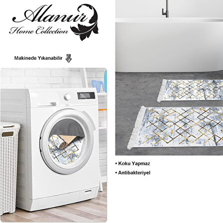 Dekoreko Kaymaz Taban Djt 2 Li Banyo Paspas Takımı Yıldız Deri Saçaklı Modern M5026