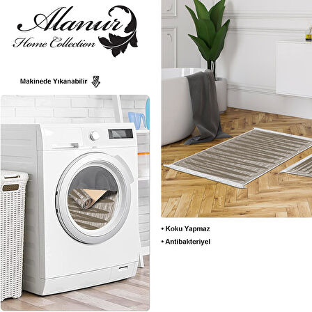 Dekoreko Kaymaz Taban Djt 2 Li Banyo Paspas Takımı Yıldız Deri Saçaklı Modern M5045