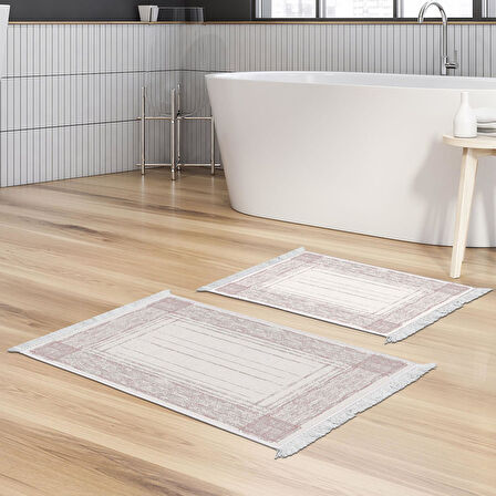 Dekoreko Kaymaz Taban Djt 2 Li Banyo Paspas Takımı Yıldız Deri Saçaklı Modern M5076