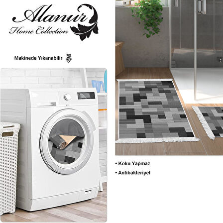 Dekoreko Kaymaz Taban Djt 2 Li Banyo Paspas Takımı Yıldız Deri Saçaklı Modern Mu113