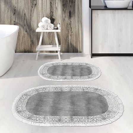 Eko Trend Djt 2 Li Yıkanabilir Kaymaz Taban Oval Banyo Paspas Klozet Takımı 1460 Modern