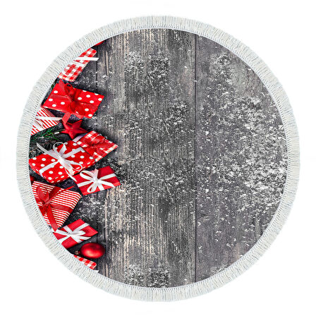 Alanur Home Yılbaşına Özel Keçe Dijital Yıkanabilir Yuvarlak Halı Chr1M