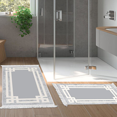 Dekoreko Kaymaz Taban Djt 2 Li Banyo Paspas Takımı Star Pamuk Saçaklı Modern 657M