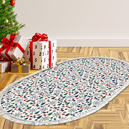 Alanur Home Yılbaşına Özel Keçe Dijital Yıkanabilir Oval Halı Chr10M
