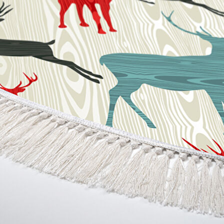 Alanur Home Yılbaşına Özel Pamuk Dijital Yıkanabilir Yuvarlak Halı Chr7M