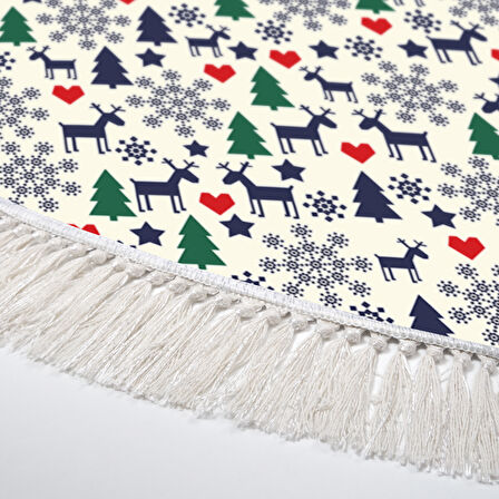 Alanur Home Yılbaşına Özel Pamuk Dijital Yıkanabilir Yuvarlak Halı Chr10M