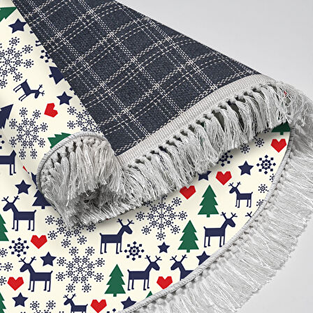 Alanur Home Yılbaşına Özel Pamuk Dijital Yıkanabilir Yuvarlak Halı Chr10M