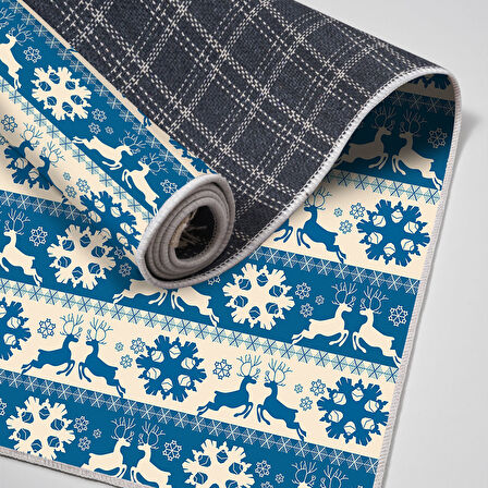 Alanur Home Yılbaşına Özel Pamuk Dijital Yıkanabilir Halı Chr5M