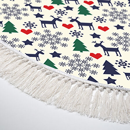 Alanur Home Yılbaşına Özel Pamuk Dijital Yıkanabilir Oval Halı Chr10M