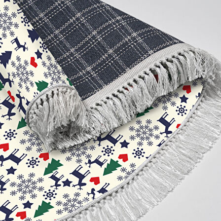 Alanur Home Yılbaşına Özel Pamuk Dijital Yıkanabilir Oval Halı Chr10M