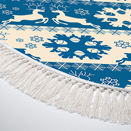 Alanur Home Yılbaşına Özel Pamuk Dijital Yıkanabilir Oval Halı Chr5M