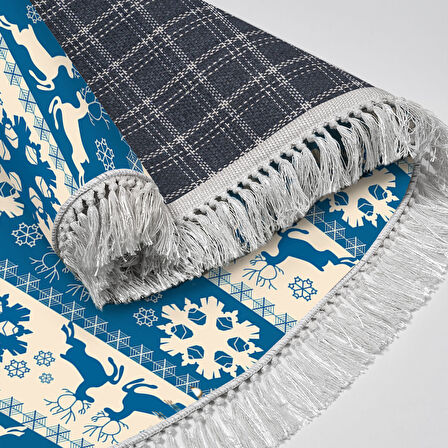 Alanur Home Yılbaşına Özel Pamuk Dijital Yıkanabilir Oval Halı Chr5M