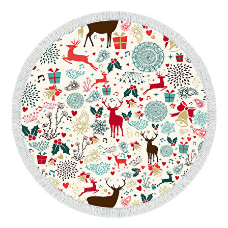 Alanur Home Yılbaşına Özel Pamuk Dijital Yıkanabilir Yuvarlak Halı Chr13M