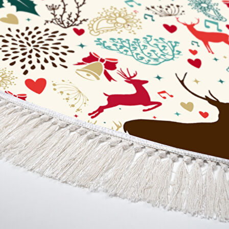 Alanur Home Yılbaşına Özel Pamuk Dijital Yıkanabilir Yuvarlak Halı Chr13M