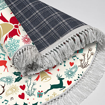 Alanur Home Yılbaşına Özel Pamuk Dijital Yıkanabilir Yuvarlak Halı Chr13M