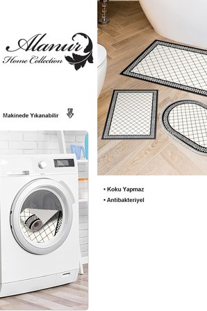 Dekoreko Kaymaz Taban Djt 3 Lü Banyo Paspas Takımı Trend Karışık Modern 603M